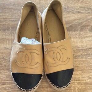 CHANEL Beige and Black Espadrilles